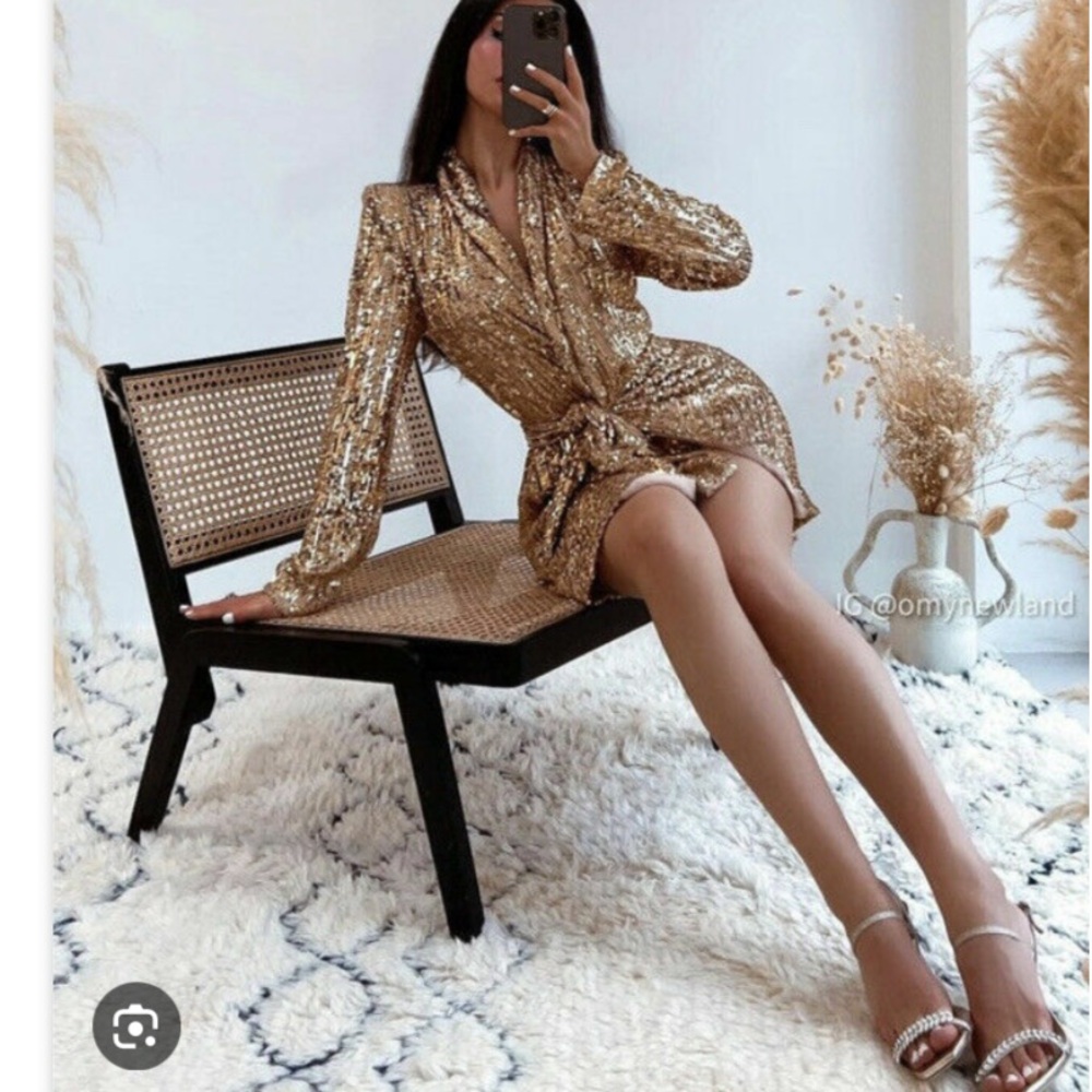 ZARA GOLD SEQUINS DRESS NWOT M